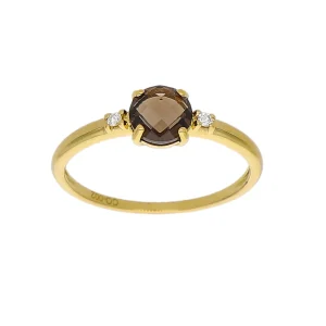 Anillo Oro Amarillo Cuarzo Fumé y Brillantes AN-14275