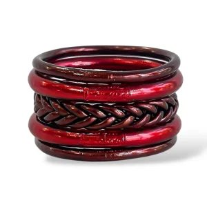 Set 5 Pulseras Budistas Burgundy+Cherry Red